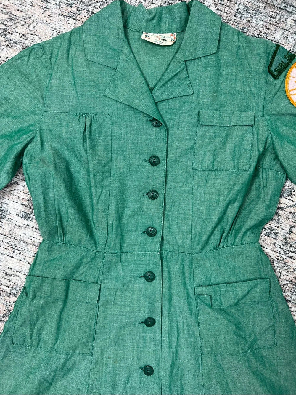 Vintage Official Girl Scout Dress 100% Cotton Green Girls 10/12